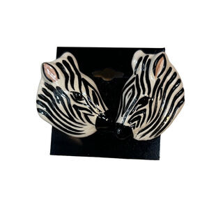 Bold Black & White Zebra Head Statement Earrings